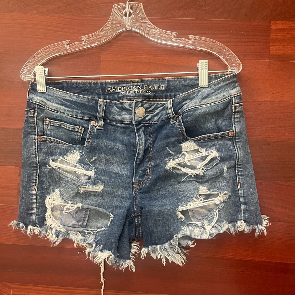 American Eagle Outfitters Women's Distressed Denim Shorts - Blue